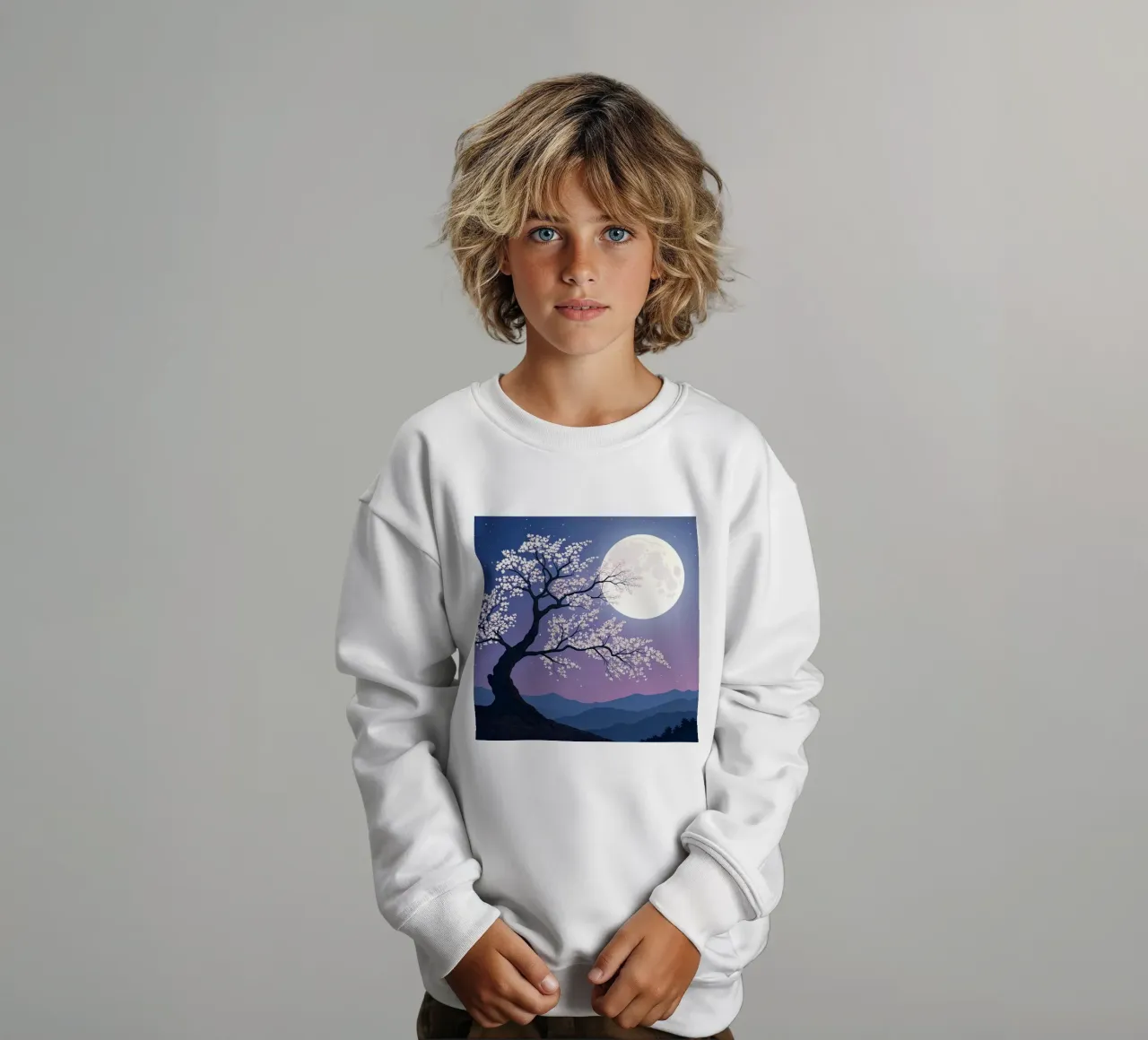 L'abbraccio luminoso della luna piena sui fiori di ciliegio felpa bambino da Artistic-shop