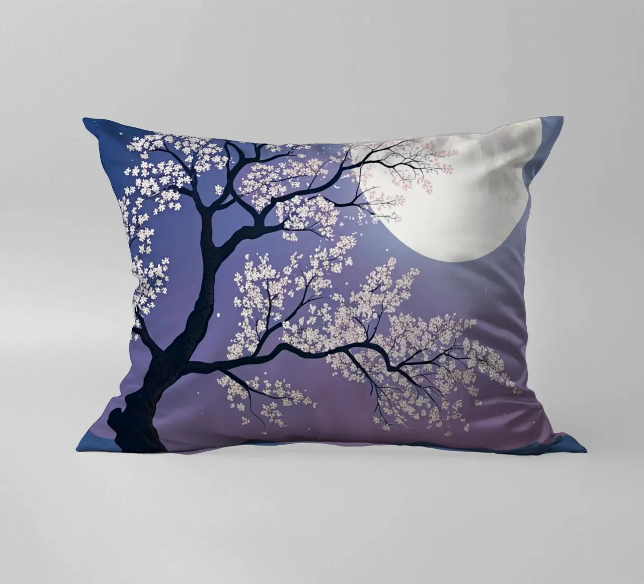 L'abbraccio luminoso della luna piena sui fiori di ciliegio cuscino da Artistic-shop