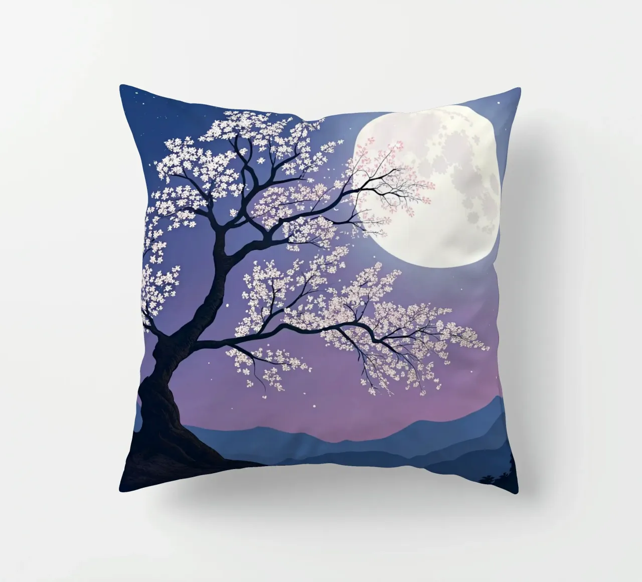 L'abbraccio luminoso della luna piena sui fiori di ciliegio cuscino da Artistic-shop