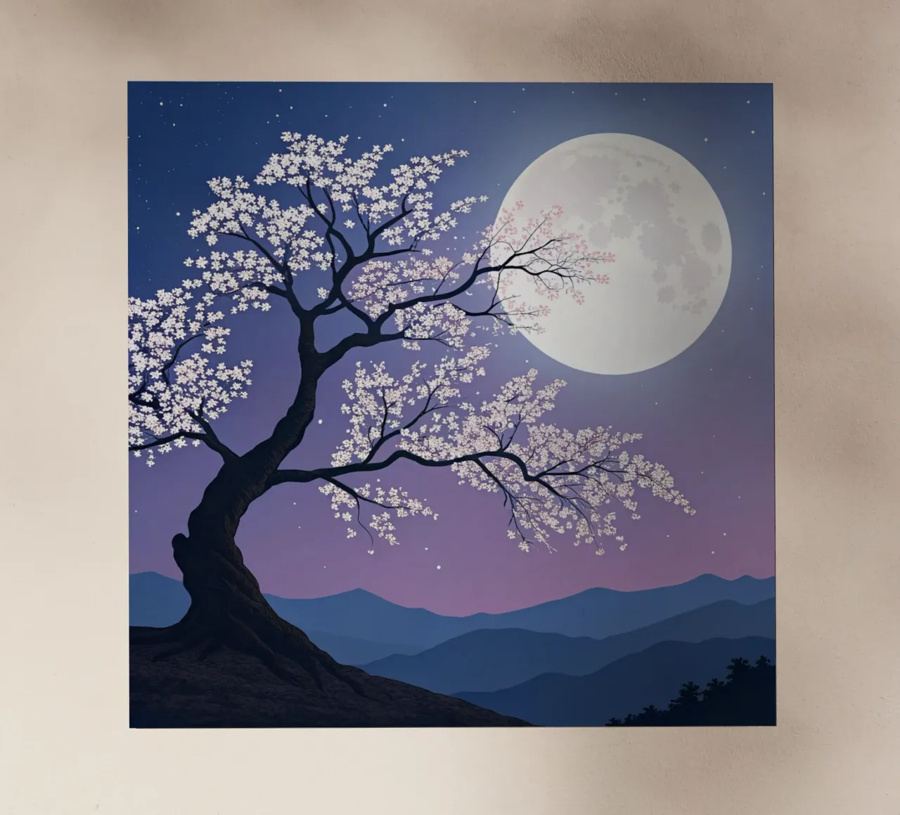 L'abbraccio luminoso della luna piena sui fiori di ciliegio pellicola backlit da Artistic-shop