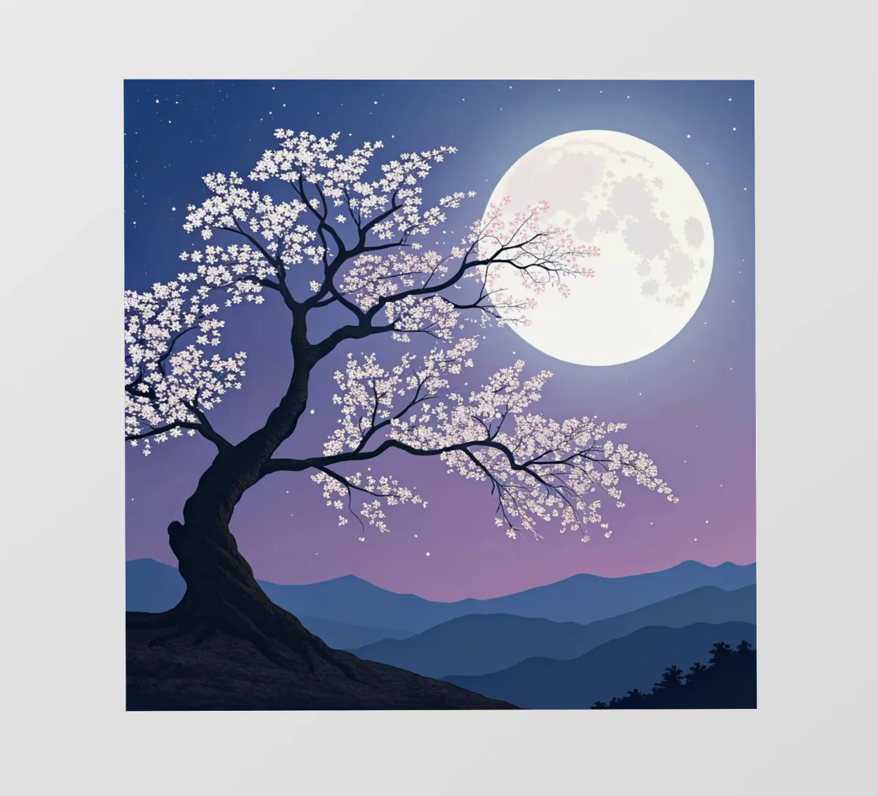 L'abbraccio luminoso della luna piena sui fiori di ciliegio pellicola backlit da Artistic-shop