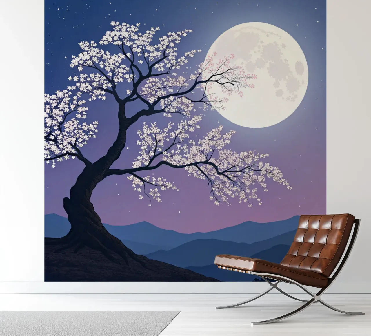 L'abbraccio luminoso della luna piena sui fiori di ciliegio carta da parati fotografica da Artistic-shop