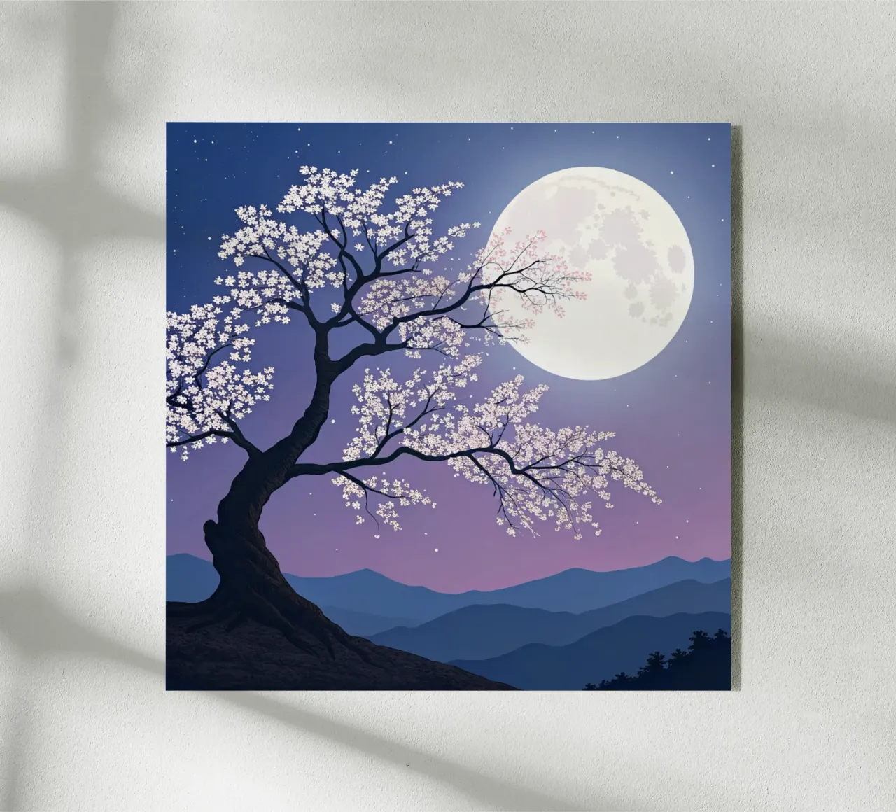 L'abbraccio luminoso della luna piena sui fiori di ciliegio plexiglass da Artistic-shop
