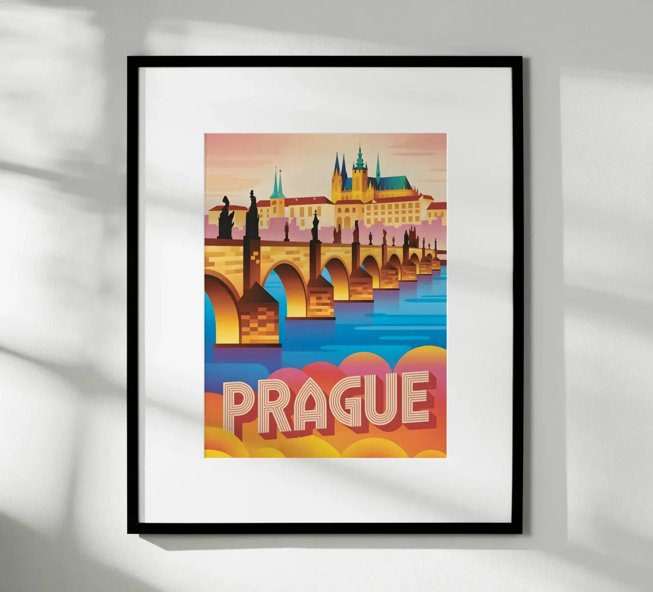 Poster di viaggio vintage retro di Praga poster con telaio in legno da Vintage Travel Art