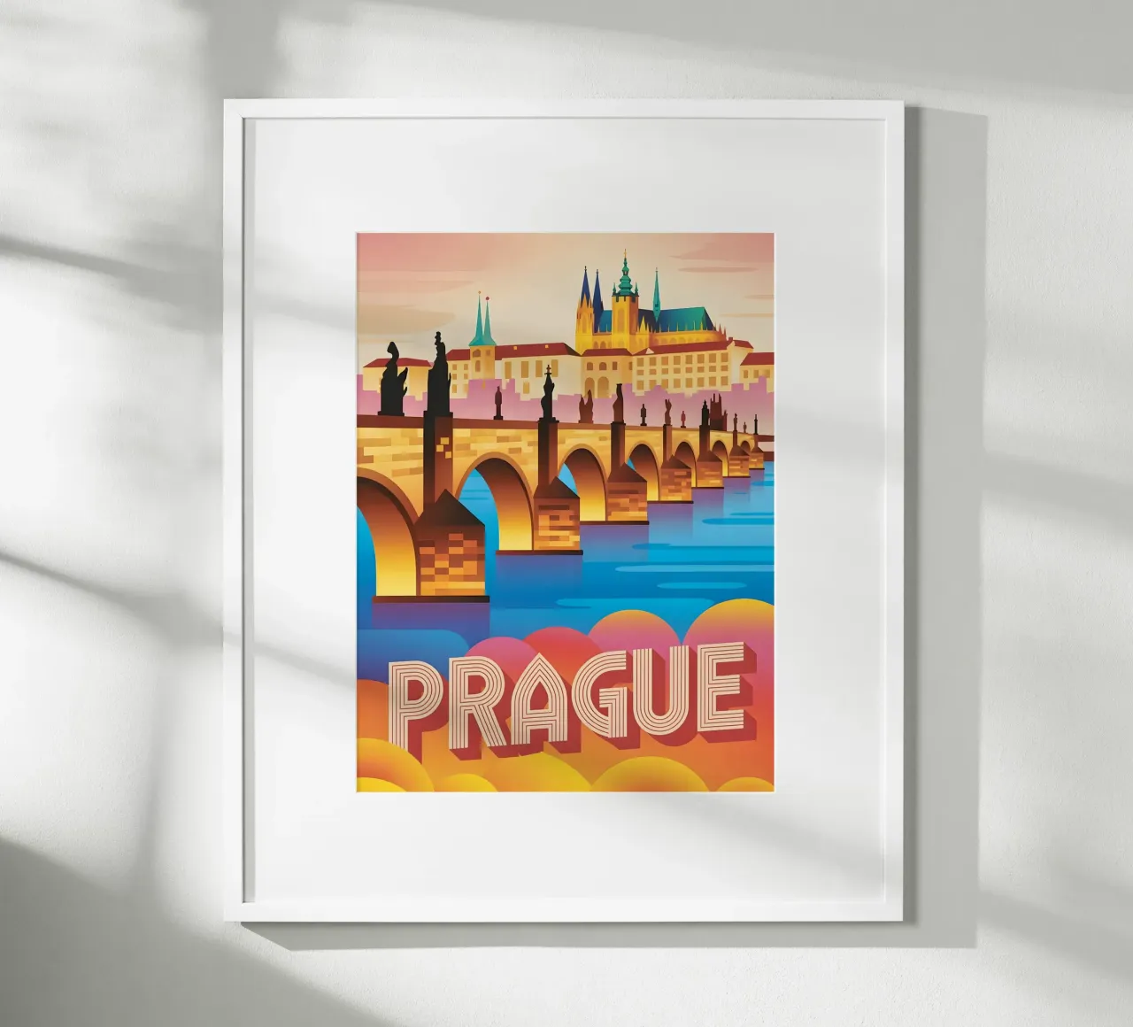 Poster di viaggio vintage retro di Praga poster con telaio in legno da Vintage Travel Art