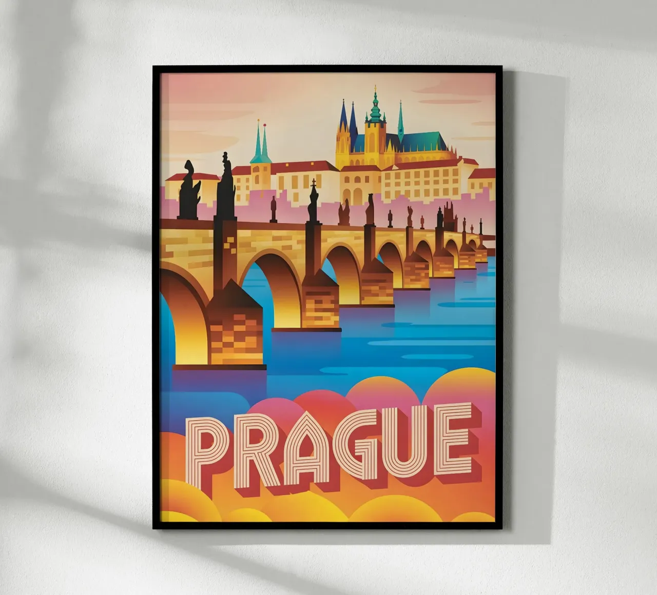 Poster di viaggio vintage retro di Praga poster con telaio in legno da Vintage Travel Art