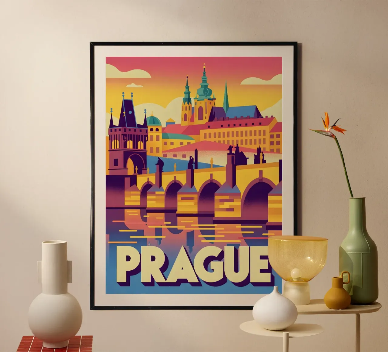 Poster di viaggio retro di Praga poster con telaio in alluminio da Vintage Travel Art