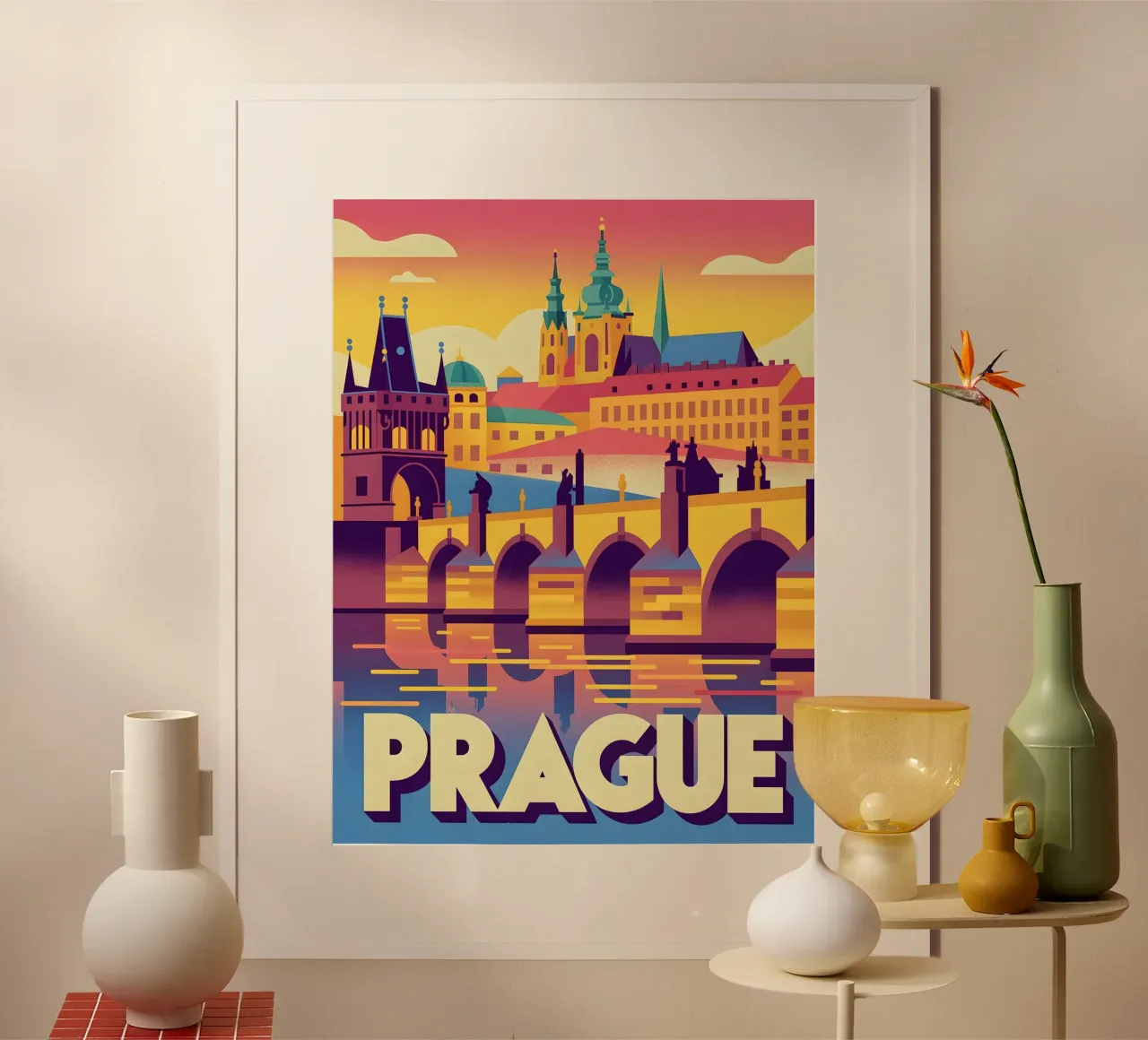 Poster di viaggio retro di Praga poster con telaio in alluminio da Vintage Travel Art