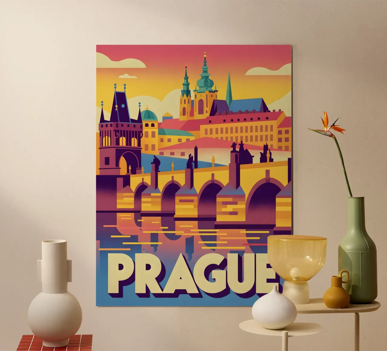 Poster di viaggio retro di Praga poster con telaio in alluminio da Vintage Travel Art