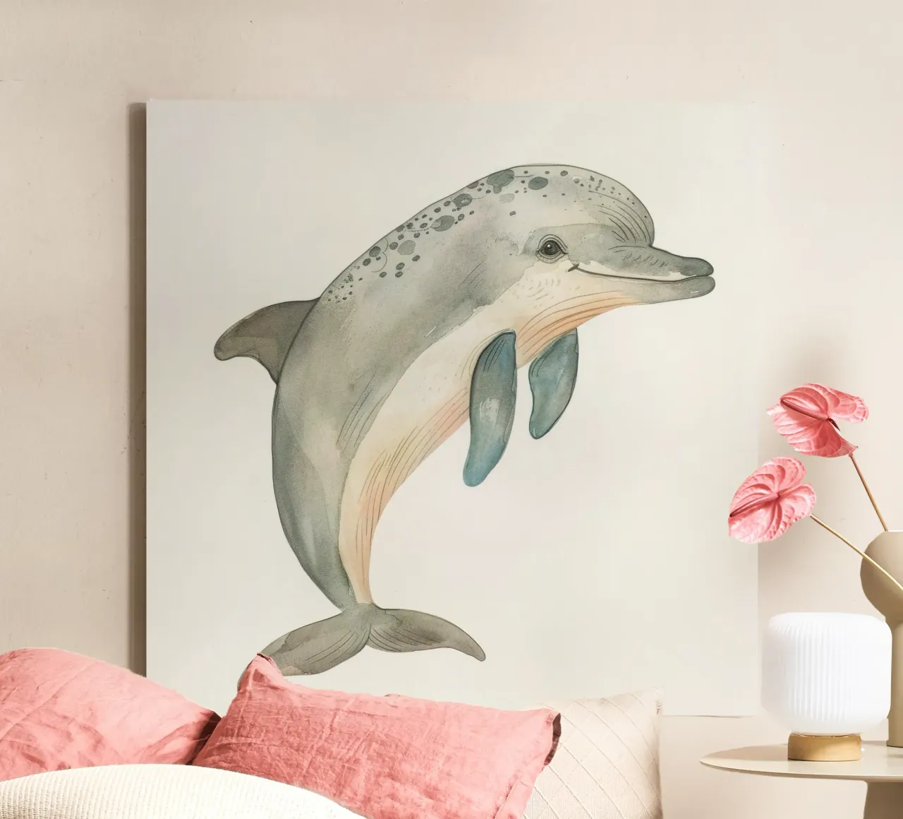 Delfino grazioso - Un delicato esploratore dell'oceano tela con Cornice a cassetta da DesignDoodle