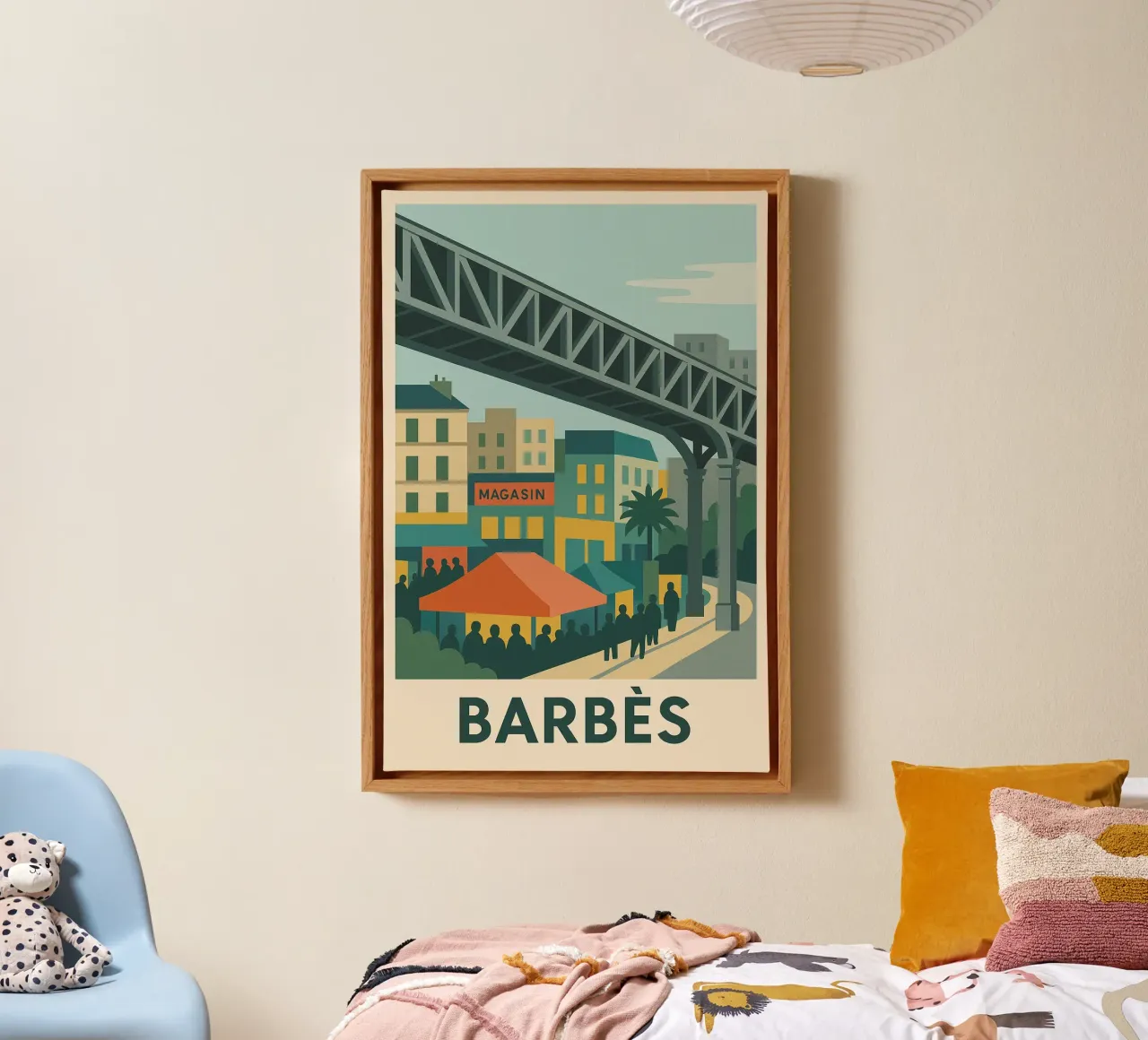 Barbès - Popular, Colourful, Vibrant Paris canvas with Floater frame by JETLAG | affiches voyage