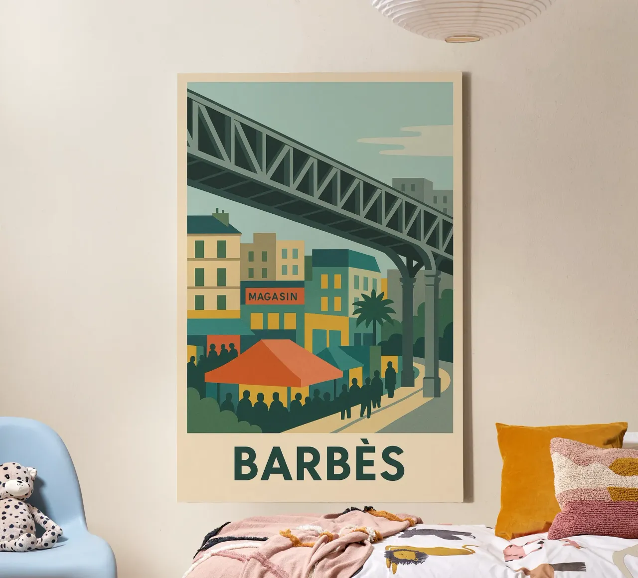 Barbès - Popular, Colourful, Vibrant Paris canvas with Floater frame by JETLAG | affiches voyage