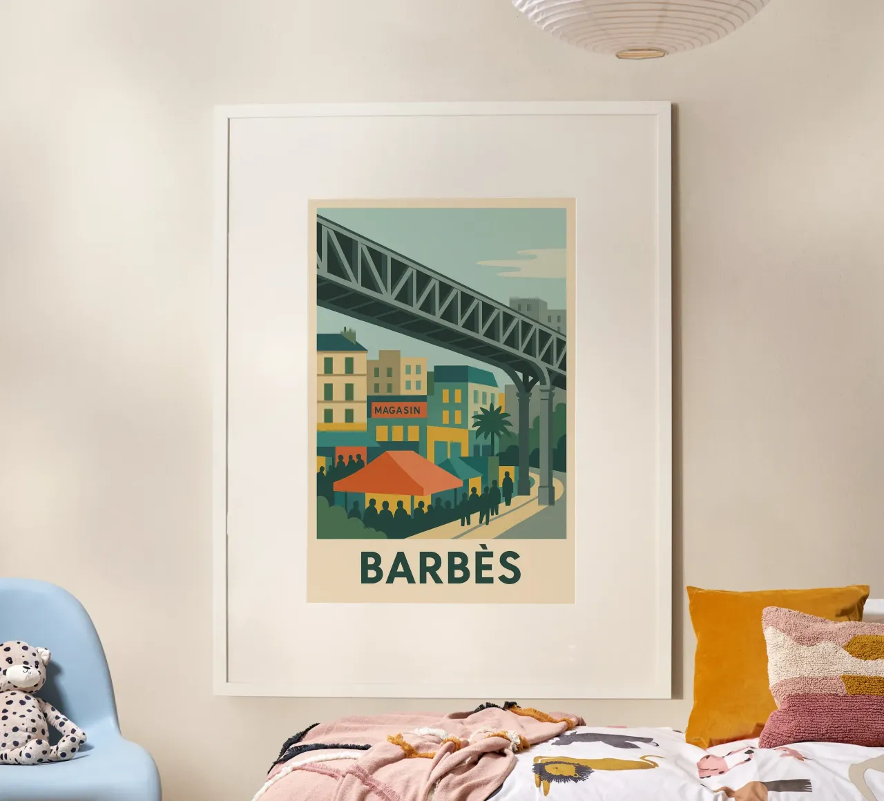Barbès - Parigi popolare, colorata e vibrante poster con telaio in legno da JETLAG | affiches voyage