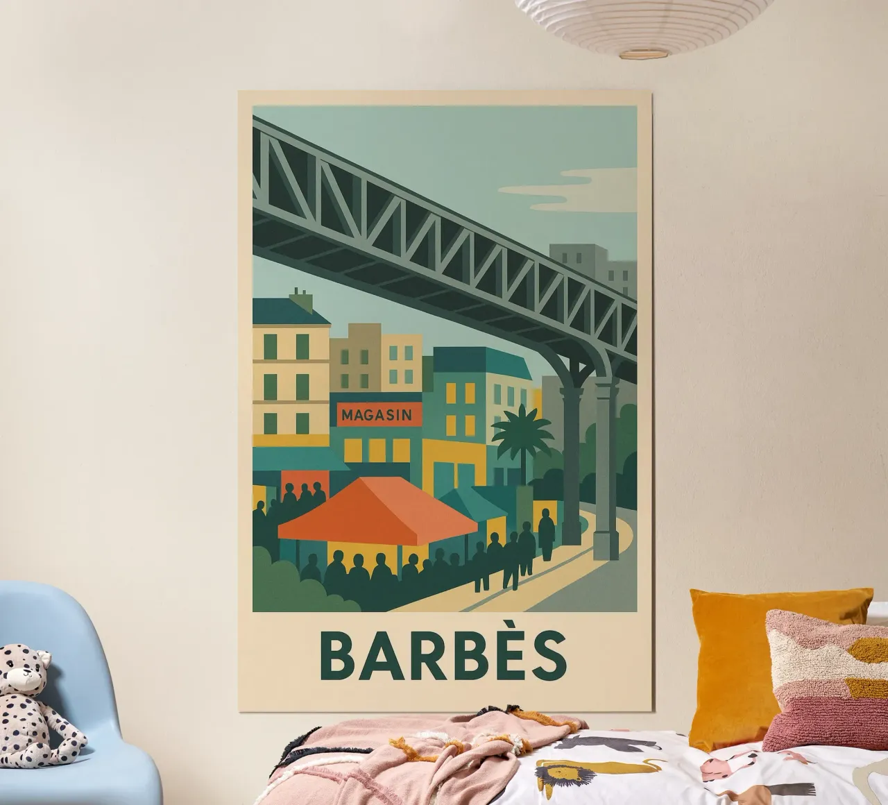 Barbès - Parigi popolare, colorata e vibrante poster con telaio in legno da JETLAG | affiches voyage