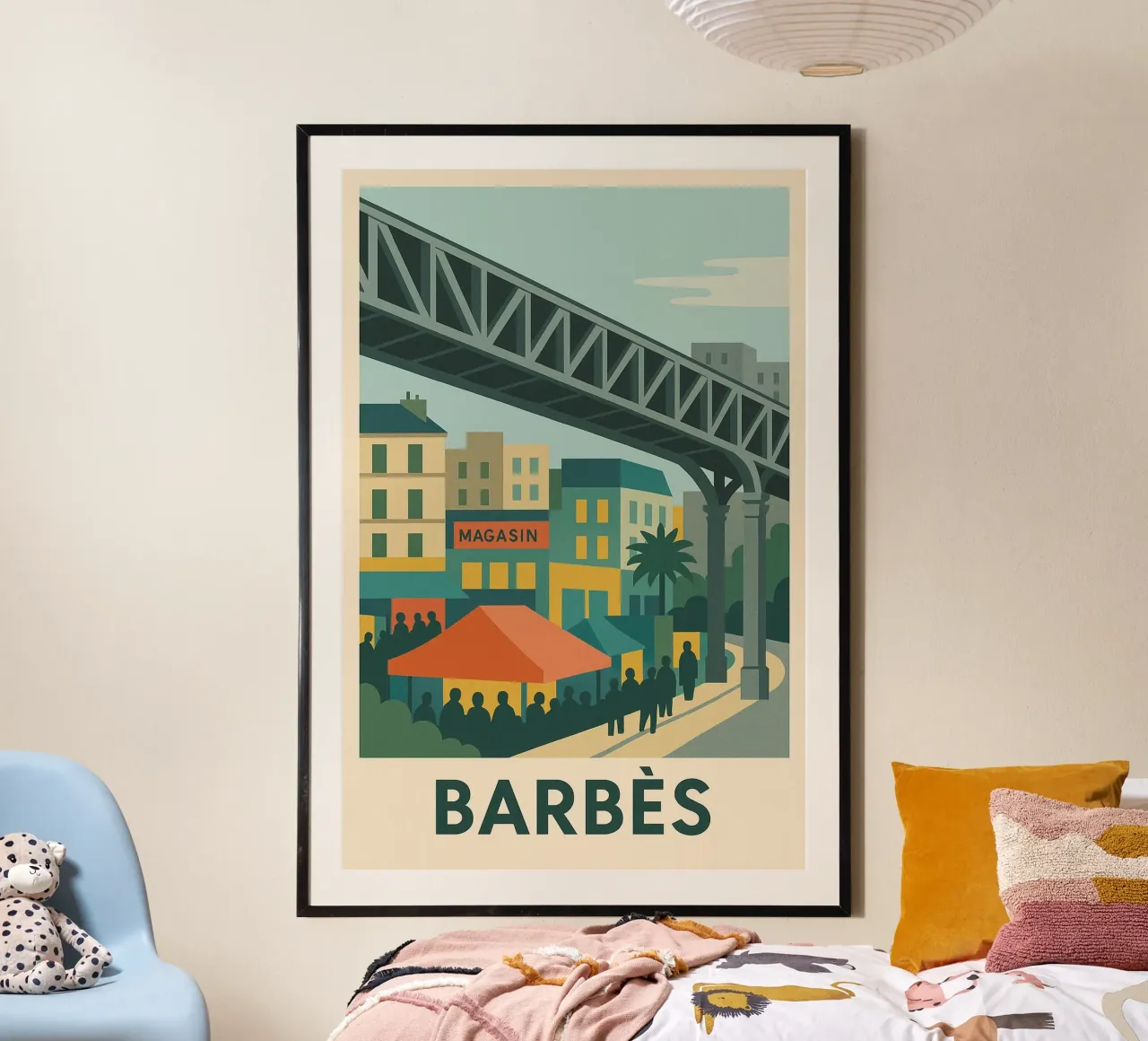 Barbès - Parigi popolare, colorata e vibrante poster con telaio in legno da JETLAG | affiches voyage