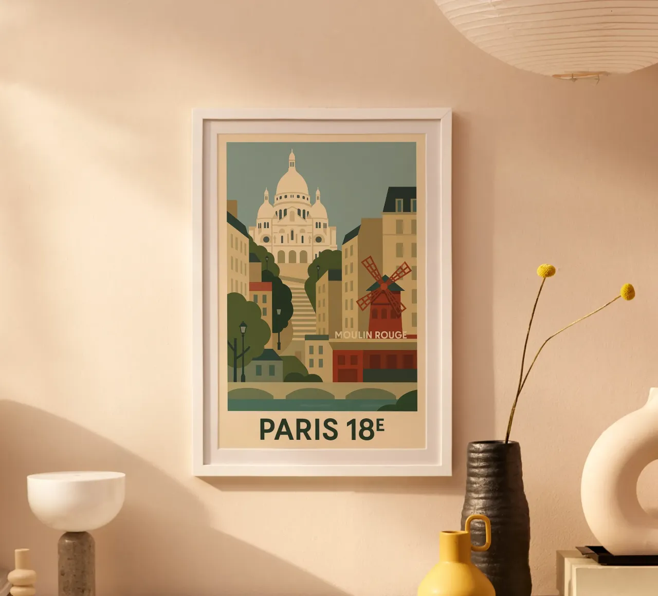 Parigi 18ᵉ - Montmartre e Moulin Rouge poster con telaio in legno da JETLAG | affiches voyage