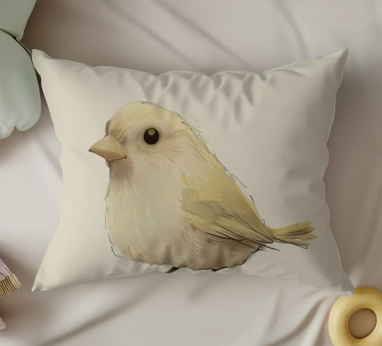 Delicate Yellow Bird - A Touch of Nature's Charm decorative cushion by DesignDoodle