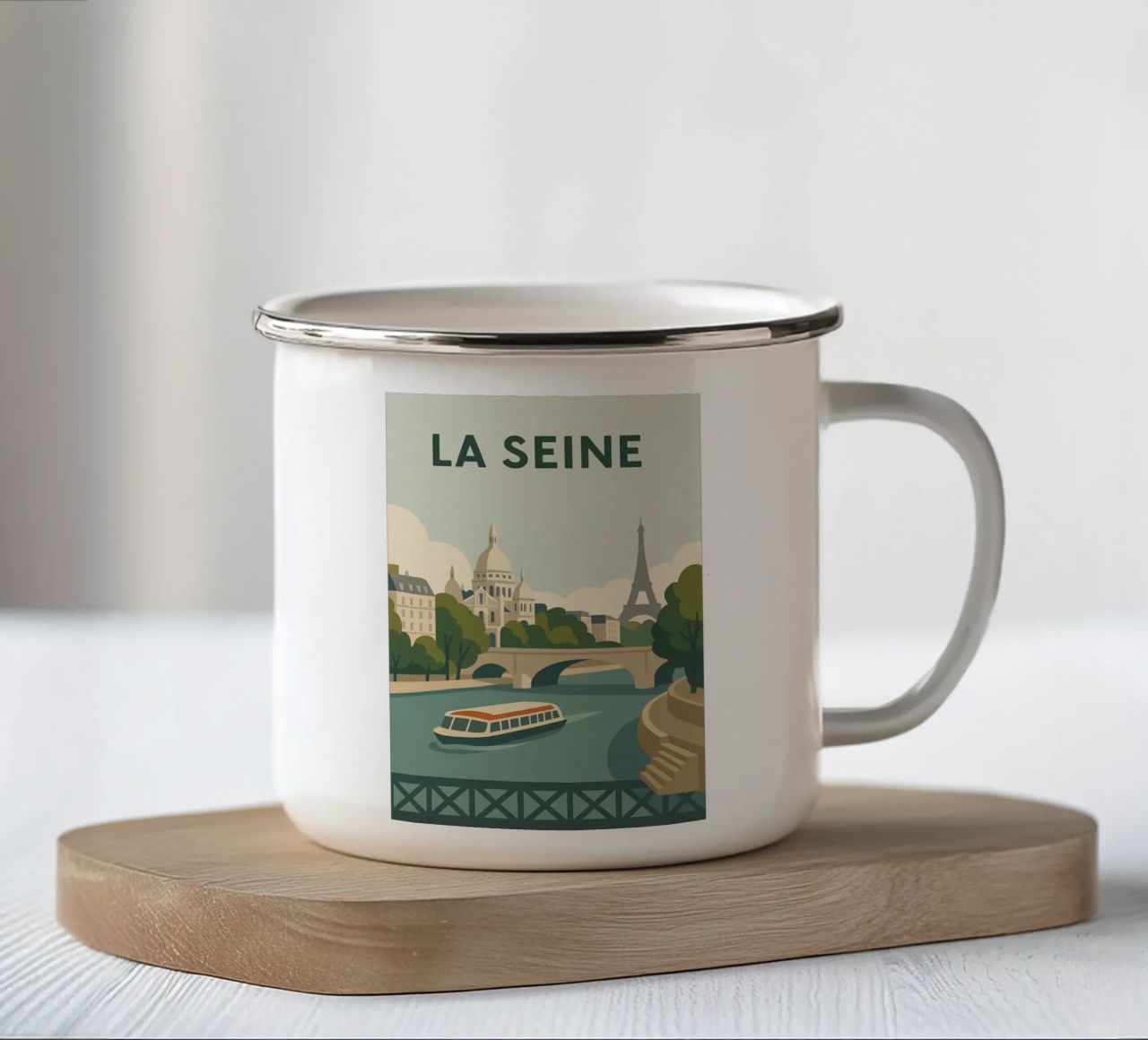 Wandeling langs de Seine - Parijs en Douceur emaille mok van JETLAG | affiches voyage