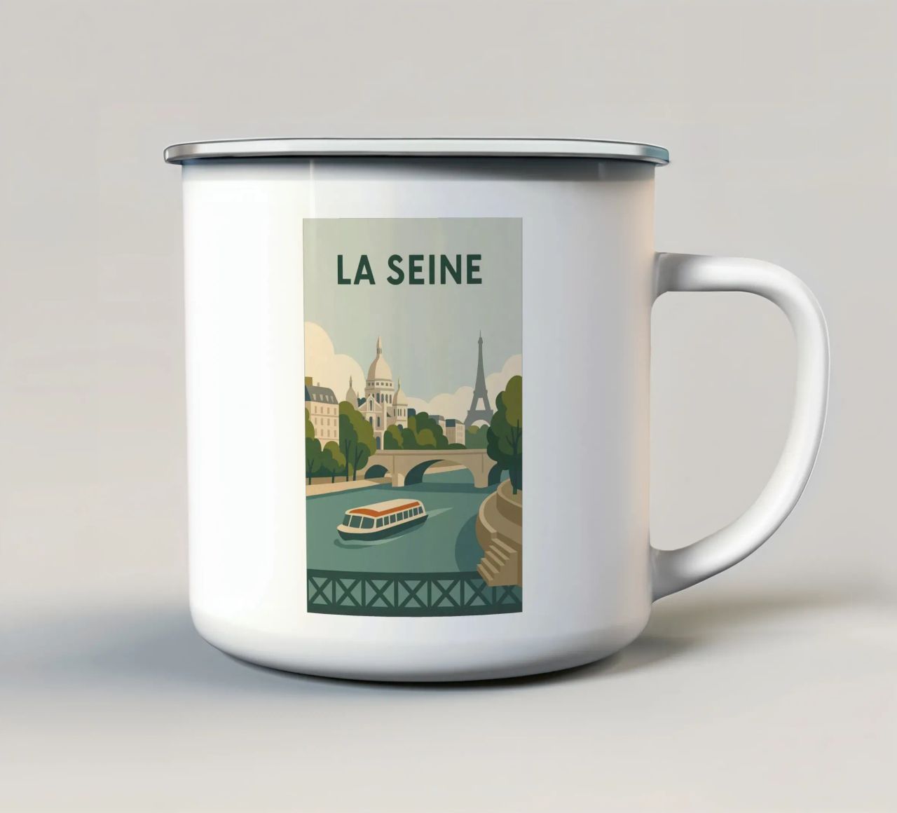 Wandeling langs de Seine - Parijs en Douceur emaille mok van JETLAG | affiches voyage
