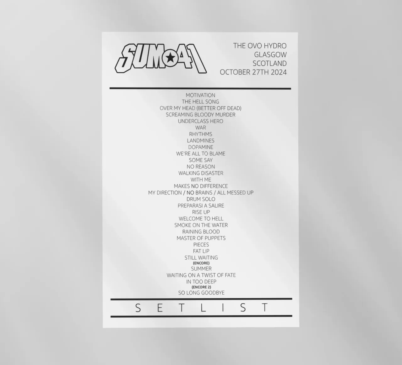 Sum 41 Tour Setlist Glasgow Scotland pellicola backlit da lindacleveland