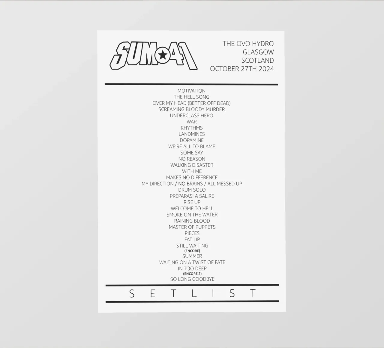 Sum 41 Tour Setlist Glasgow Scotland pellicola backlit da lindacleveland