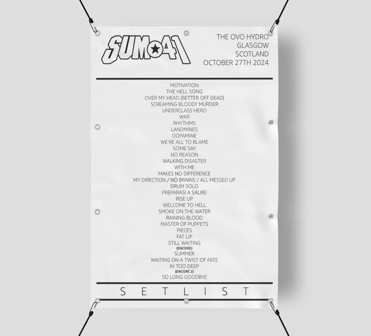 Sum 41 Tour Setlist Glasgow Scotland telo in pvc da lindacleveland