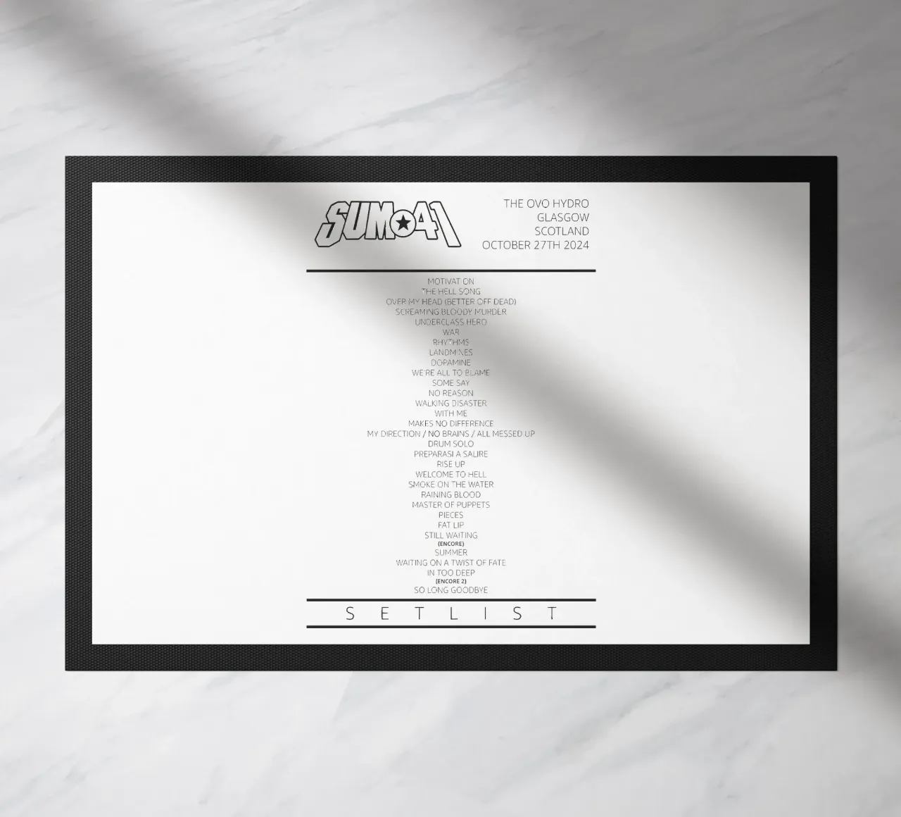 Sum 41 Tour Setlist Glasgow Scotland zerbino da lindacleveland