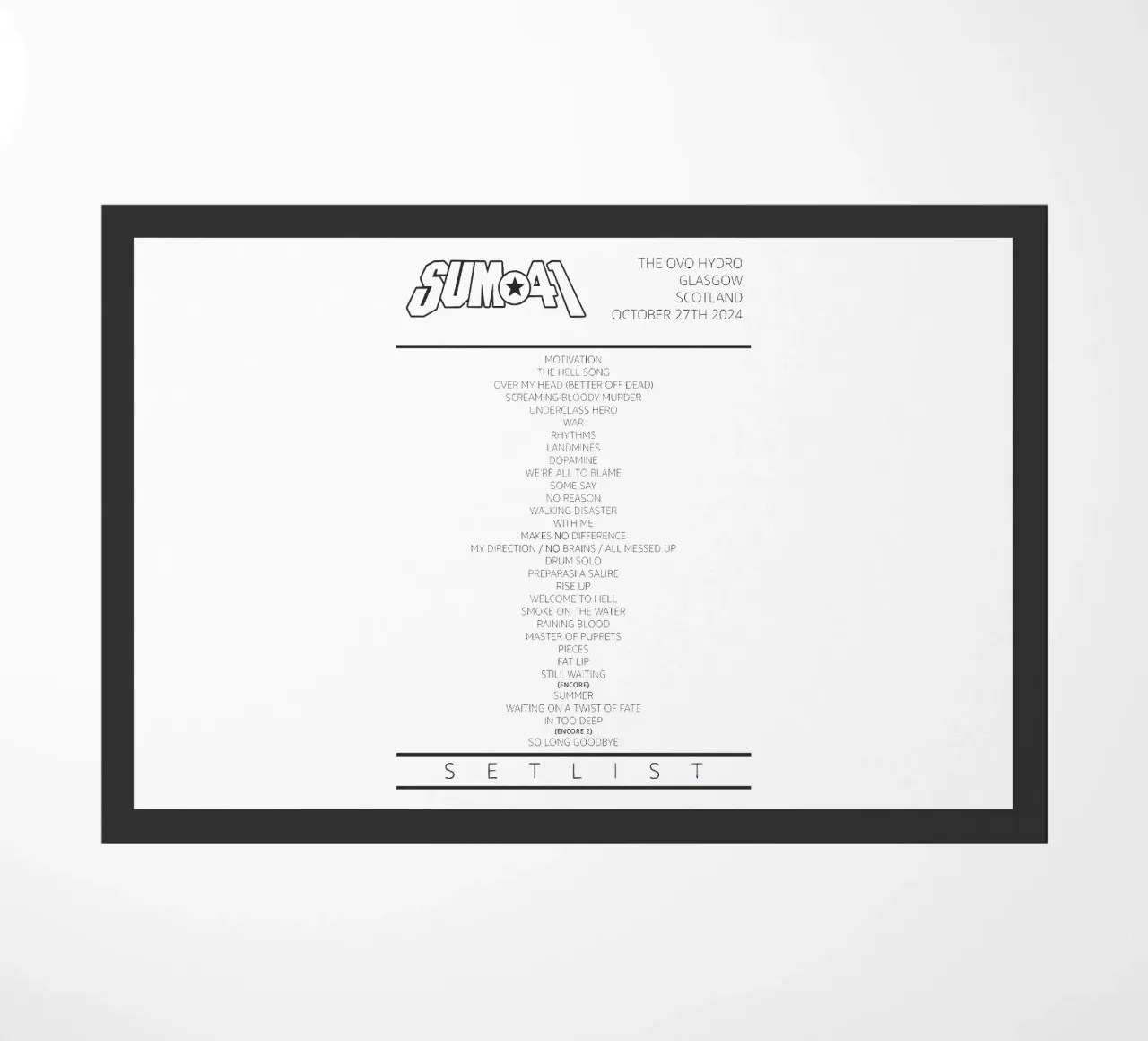 Sum 41 Tour Setlist Glasgow Scotland zerbino da lindacleveland