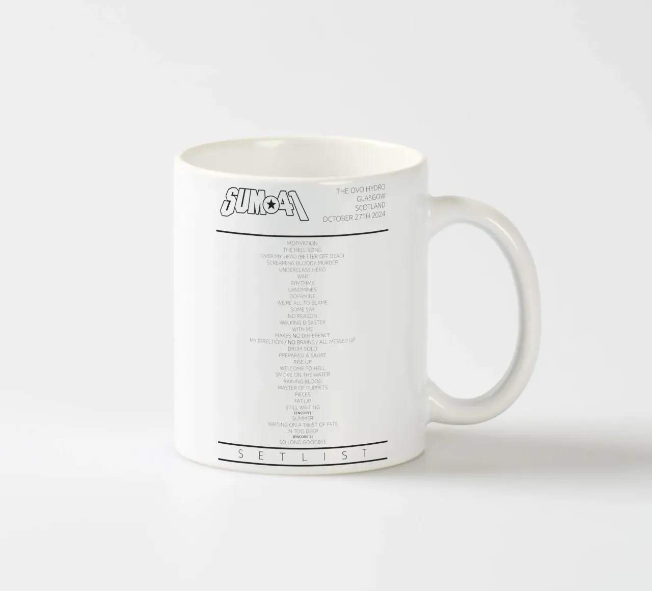 Sum 41 Tour Setlist Glasgow Scotland tazza in ceramica da lindacleveland