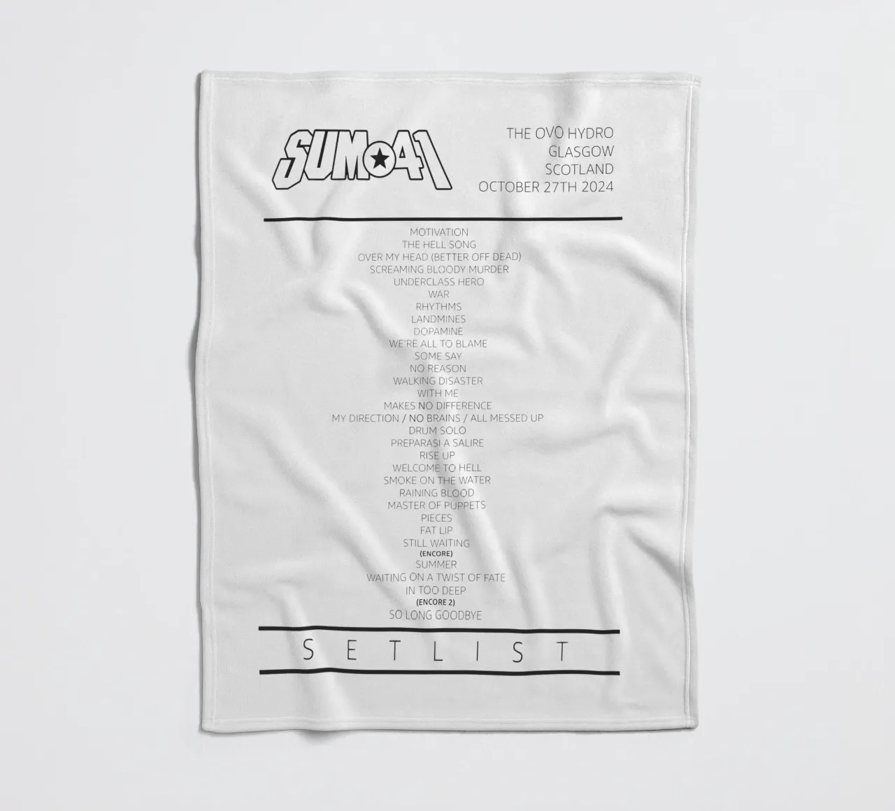 Sum 41 Tour Setlist Glasgow Scotland coperta in pile da lindacleveland