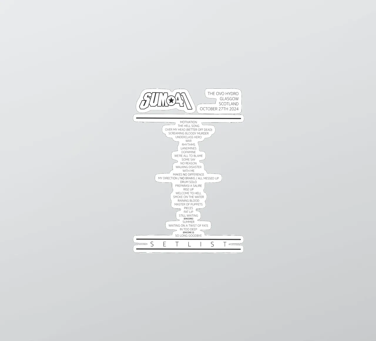 Sum 41 Tour Setlist Glasgow Scotland adesivo da lindacleveland