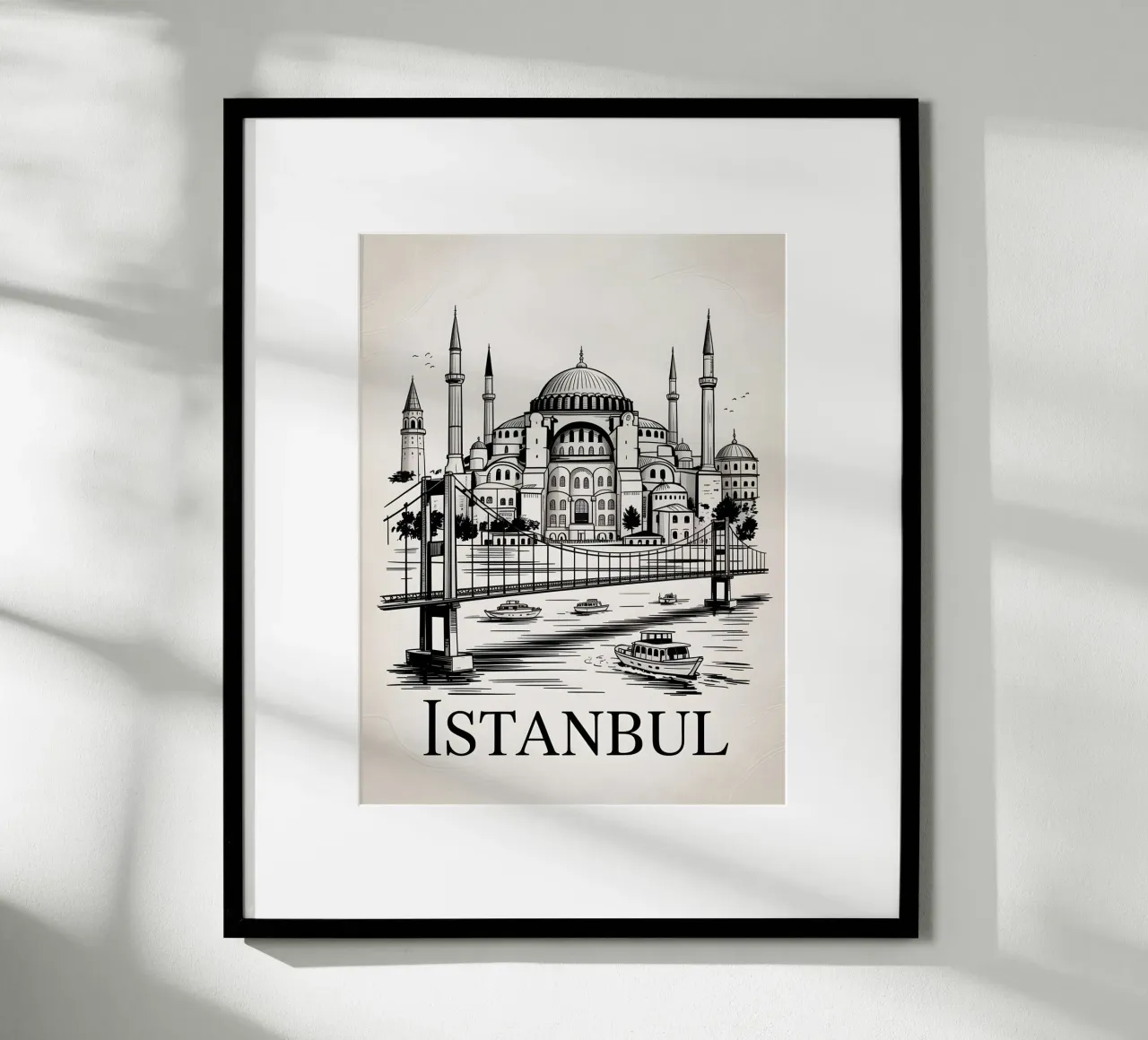 Poster di Istanbul in bianco e nero poster con telaio in alluminio da Vintage Travel Art