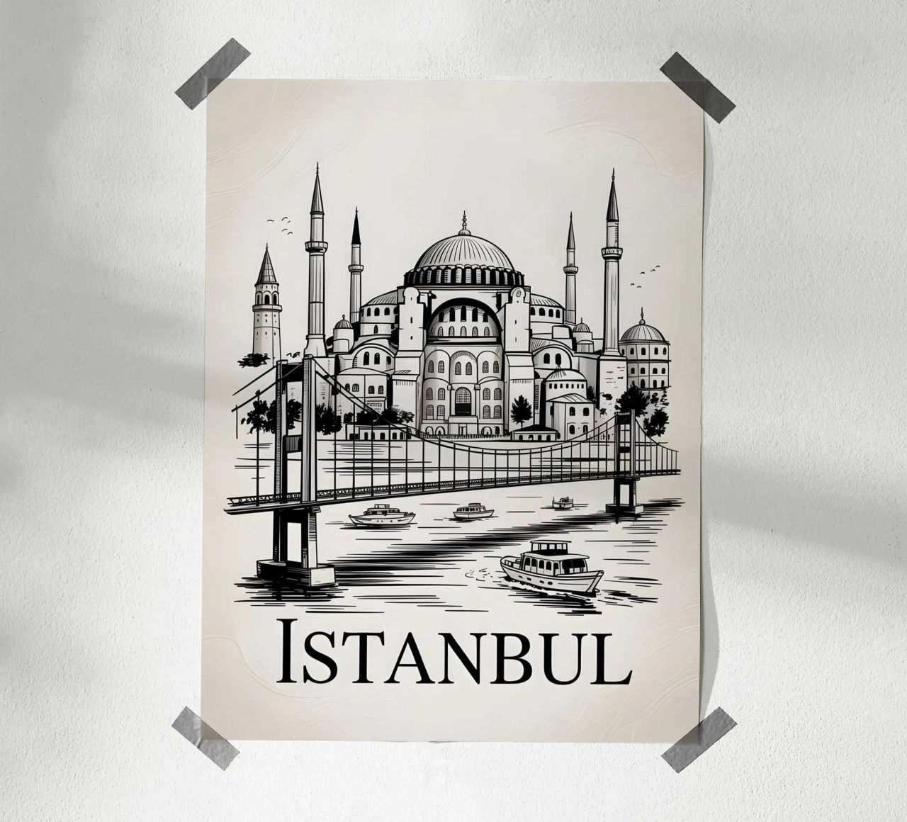 Istanbul schwarz weiß Reiseposter Poster von Vintage Travel Art