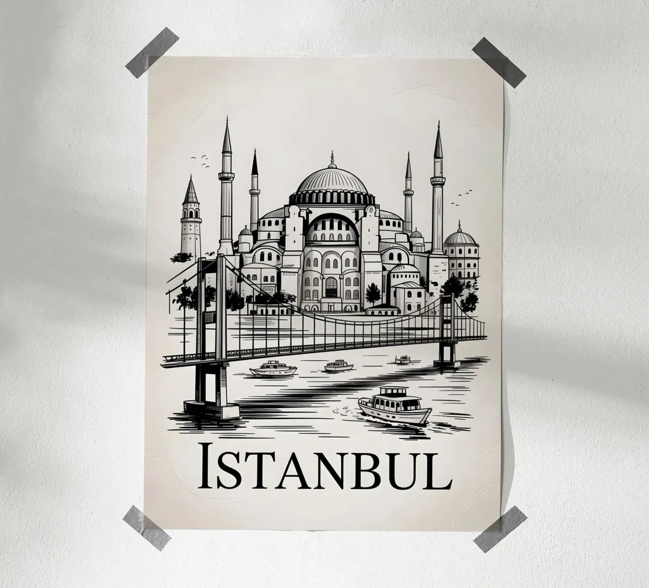 Poster di Istanbul in bianco e nero poster con telaio in alluminio da Vintage Travel Art