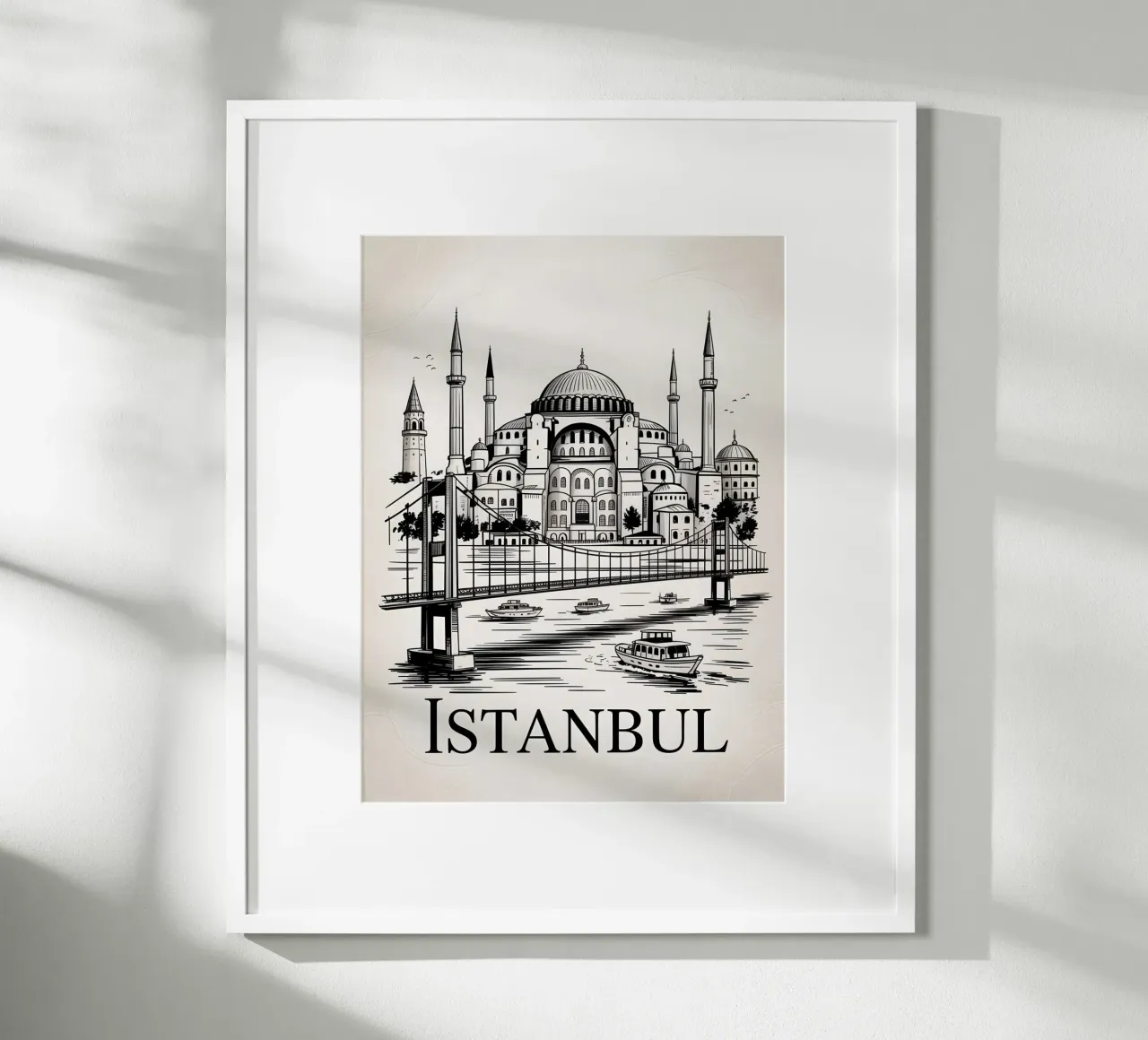 Poster di Istanbul in bianco e nero poster con telaio in alluminio da Vintage Travel Art