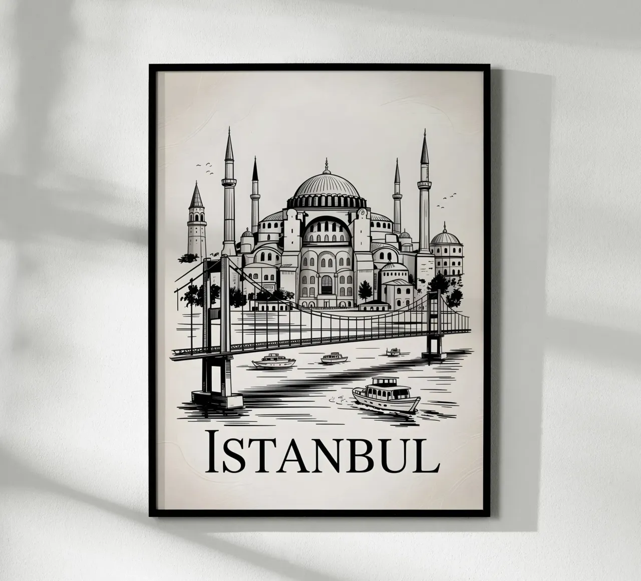 Poster di Istanbul in bianco e nero poster con telaio in alluminio da Vintage Travel Art