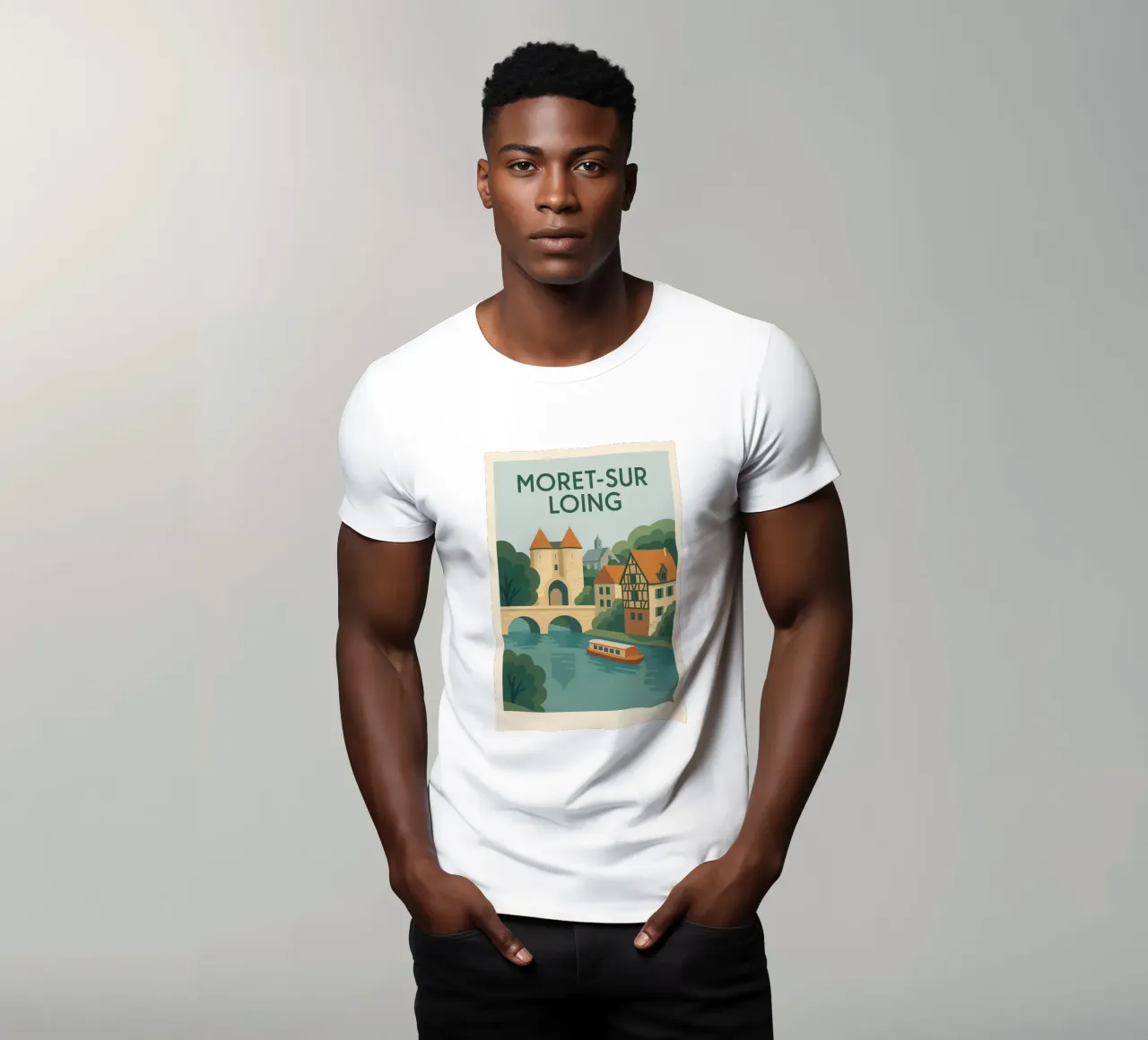Moret-sur-Loing - La serenità del fiume alla francese t-shirt da JETLAG | affiches voyage
