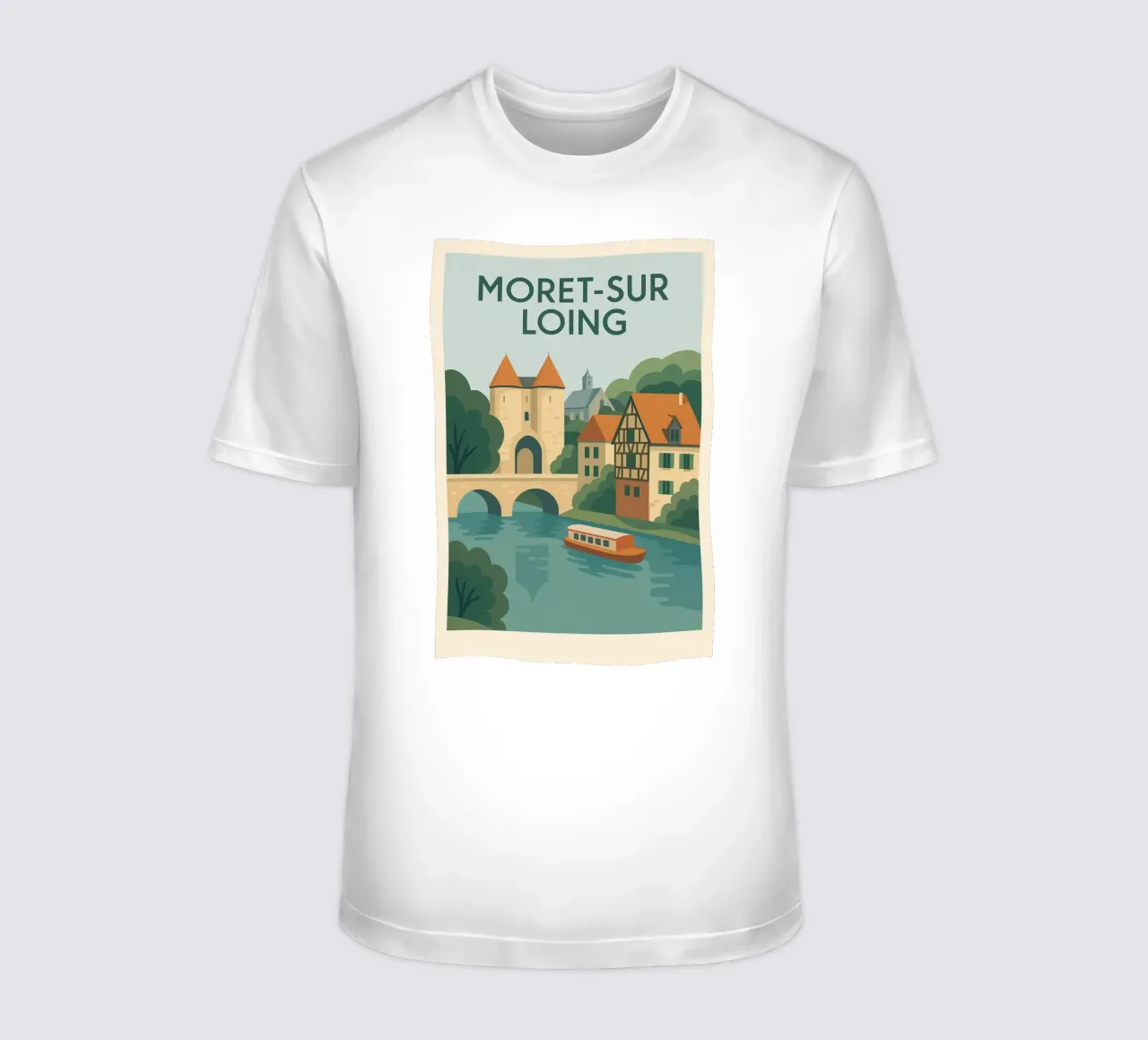 Moret-sur-Loing - La serenità del fiume alla francese t-shirt da JETLAG | affiches voyage