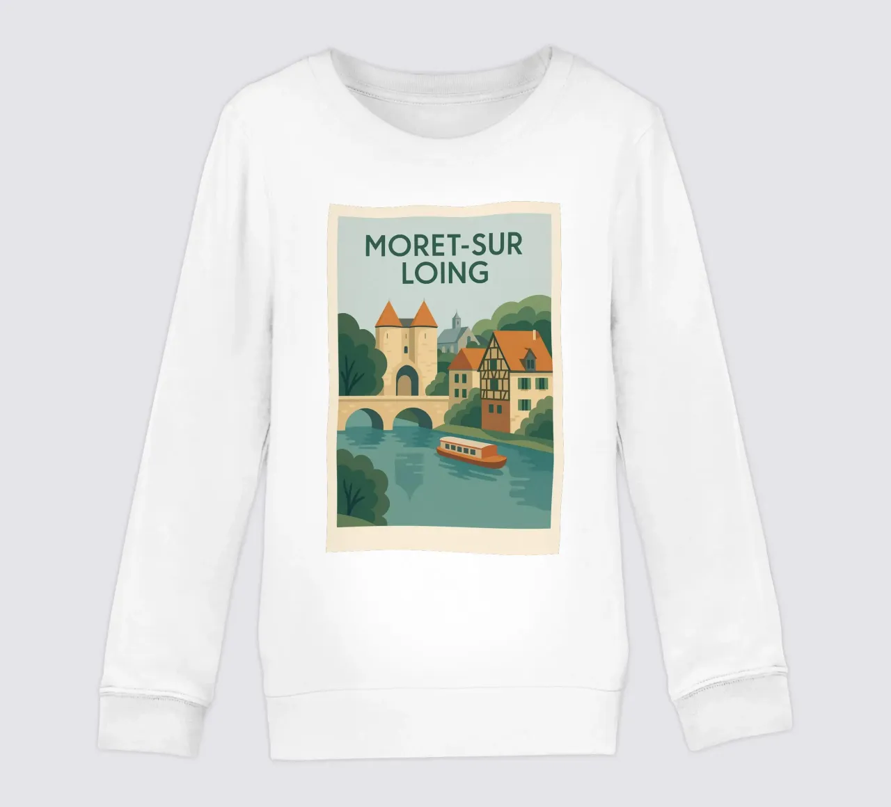 Moret-sur-Loing - La serenità del fiume alla francese felpa bambino da JETLAG | affiches voyage