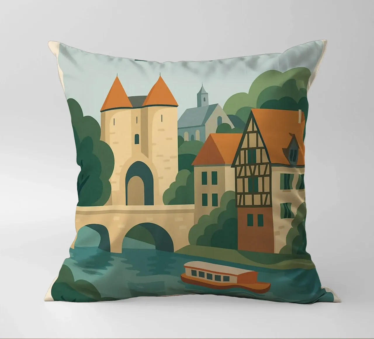 Moret-sur-Loing - La serenità del fiume alla francese cuscino da JETLAG | affiches voyage