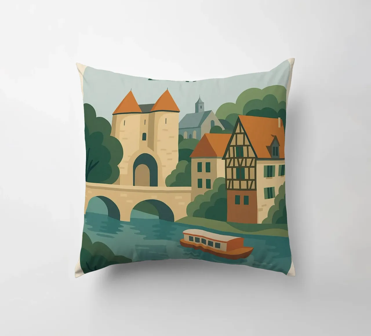 Moret-sur-Loing - La serenità del fiume alla francese cuscino da JETLAG | affiches voyage