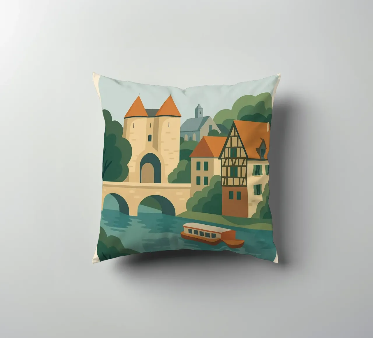 Moret-sur-Loing - La serenità del fiume alla francese cuscino da JETLAG | affiches voyage