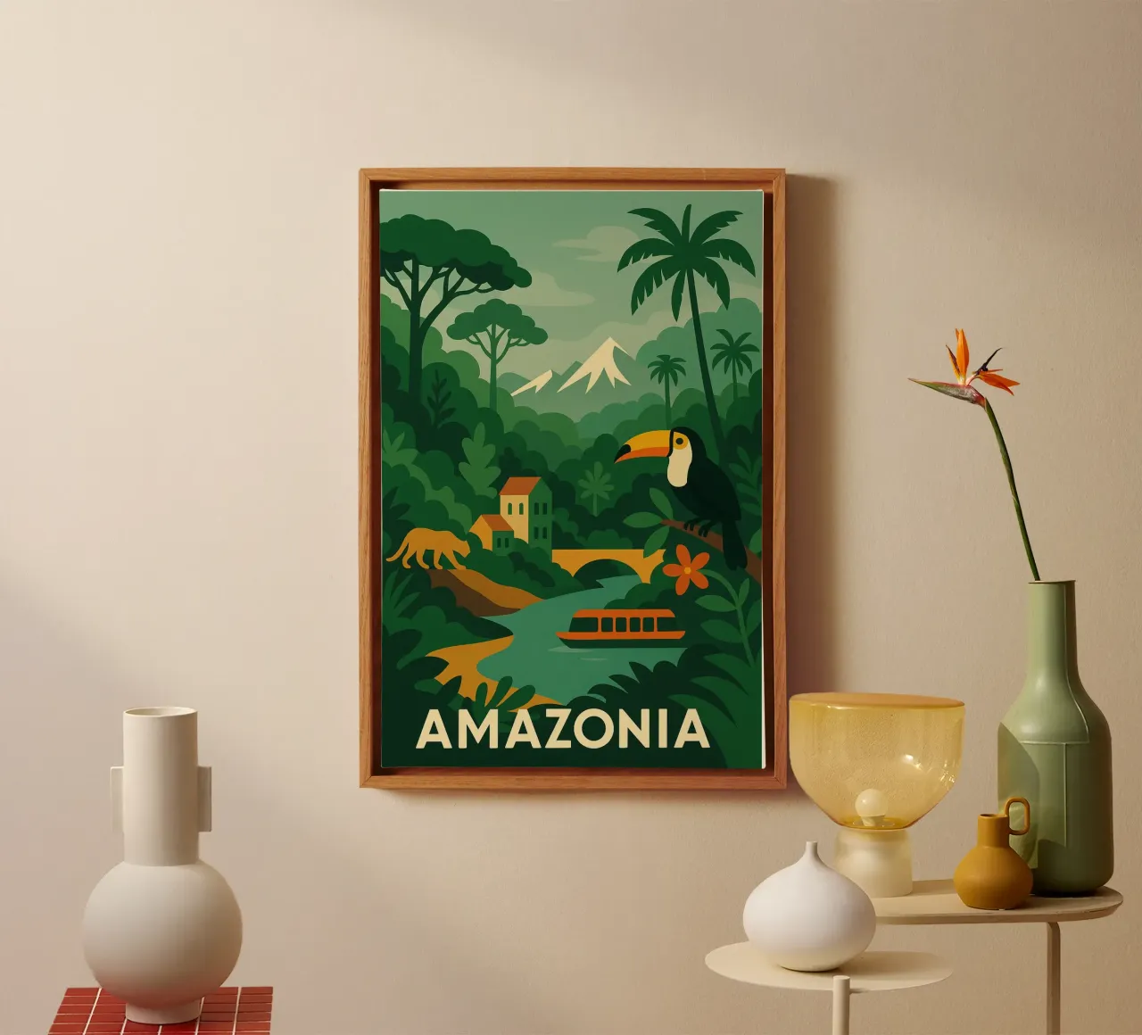 Amazonia - Green and wild wonderment canvas with Floater frame by JETLAG | affiches voyage