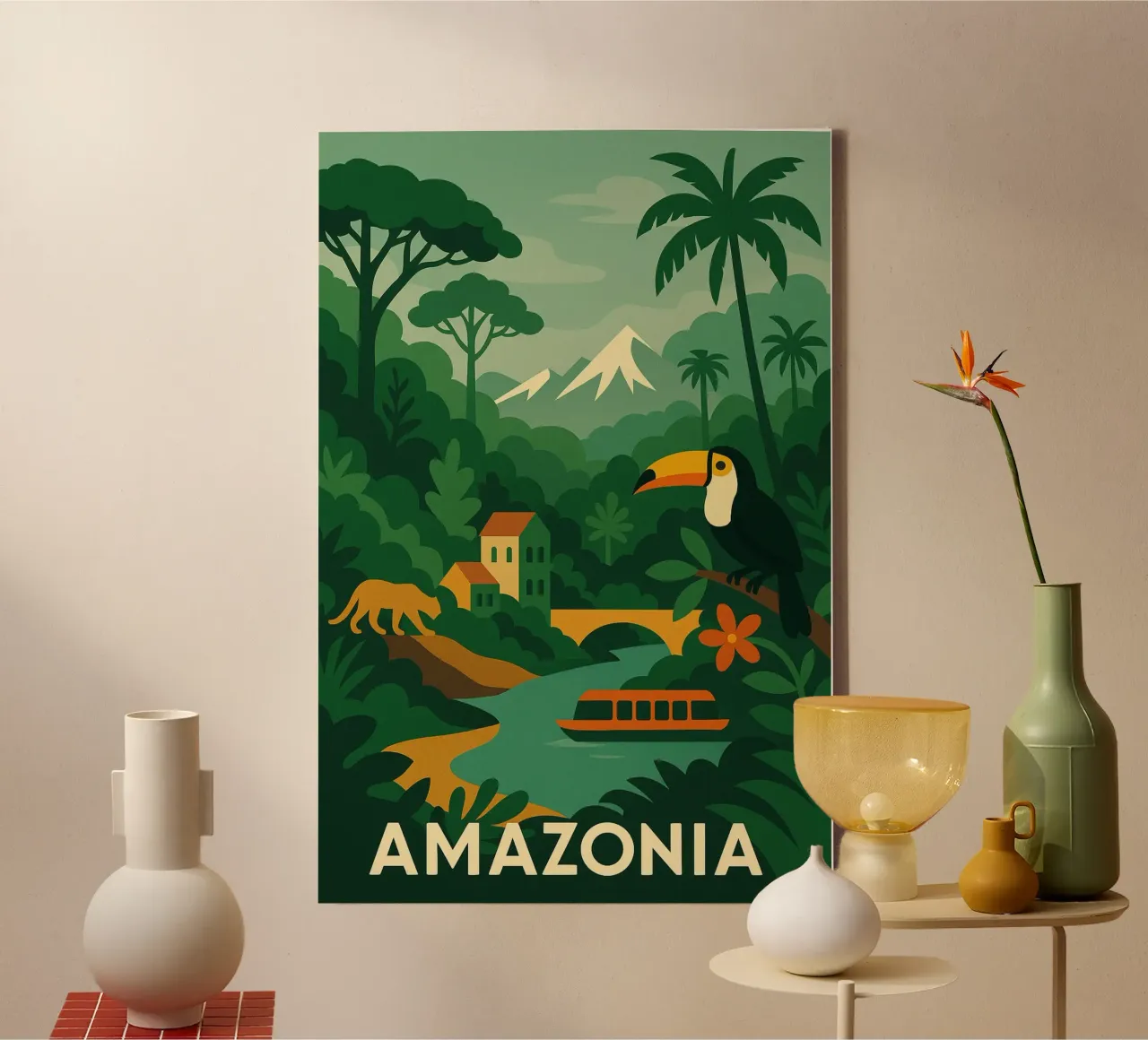 Amazonia - Green and wild wonderment canvas with Floater frame by JETLAG | affiches voyage