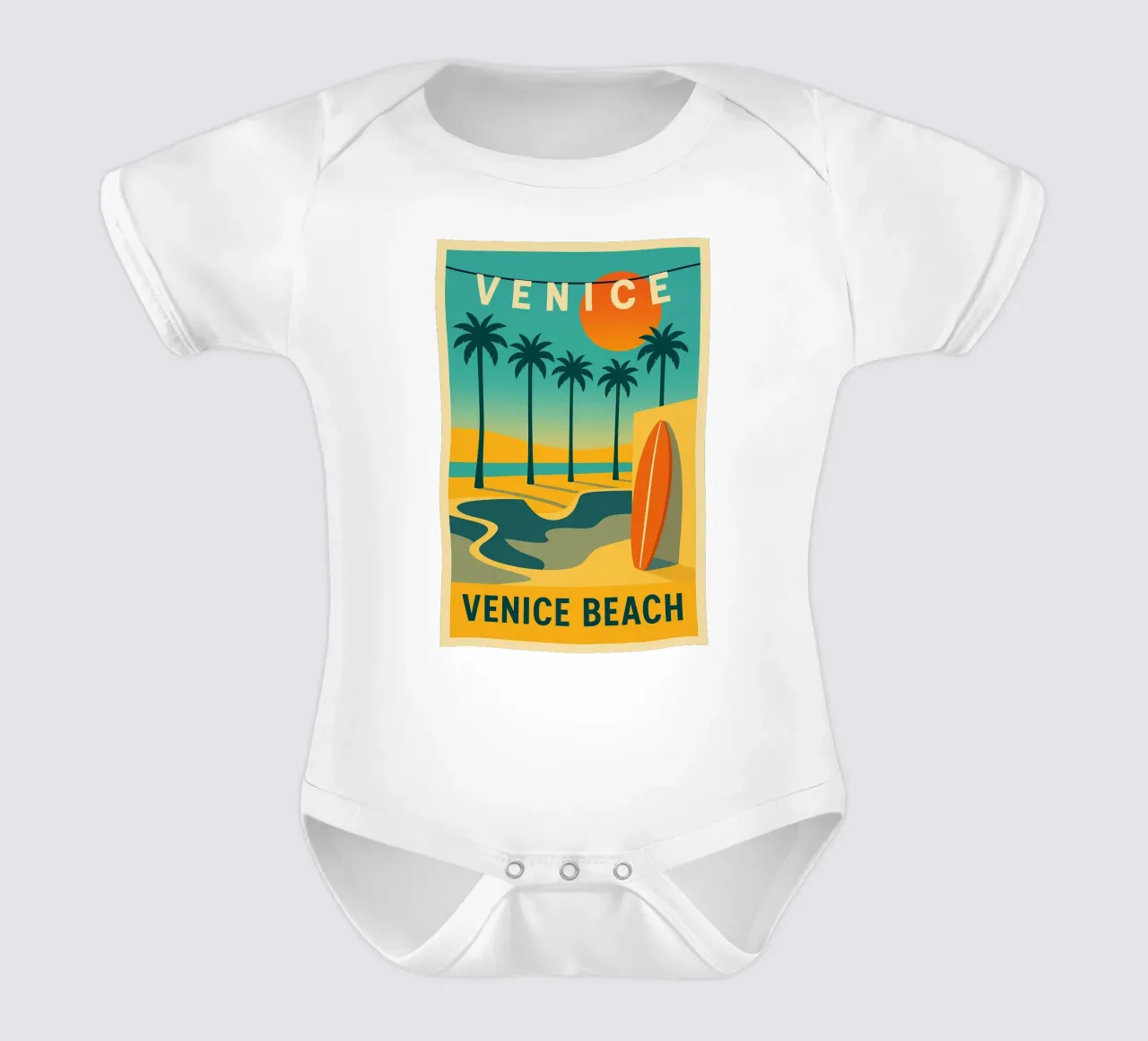 Venice Beach - de grafische zonsondergang van L.A. babyrompertje korte mouwen van JETLAG | affiches voyage