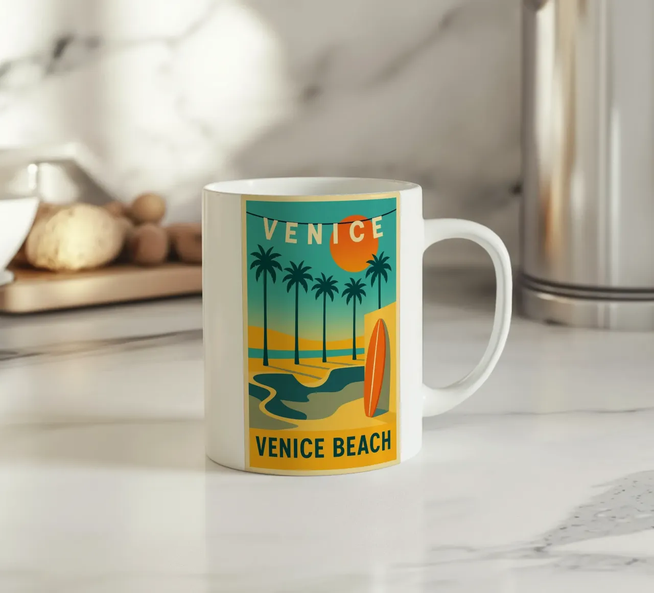Venice Beach - Il tramonto grafico di L.A. tazza in ceramica da JETLAG | affiches voyage