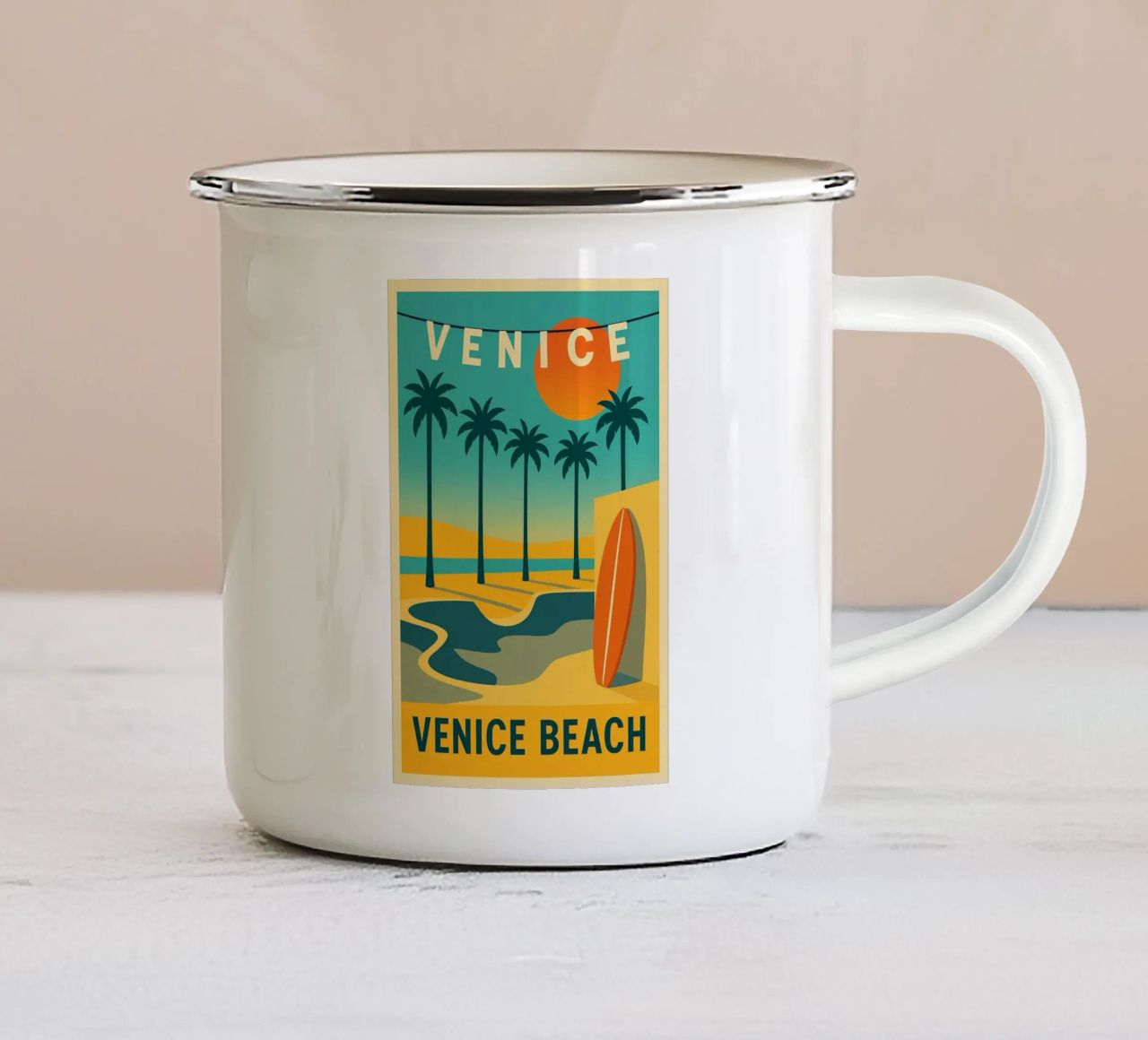 Venice Beach - Il tramonto grafico di L.A. tazza in smalto da JETLAG | affiches voyage