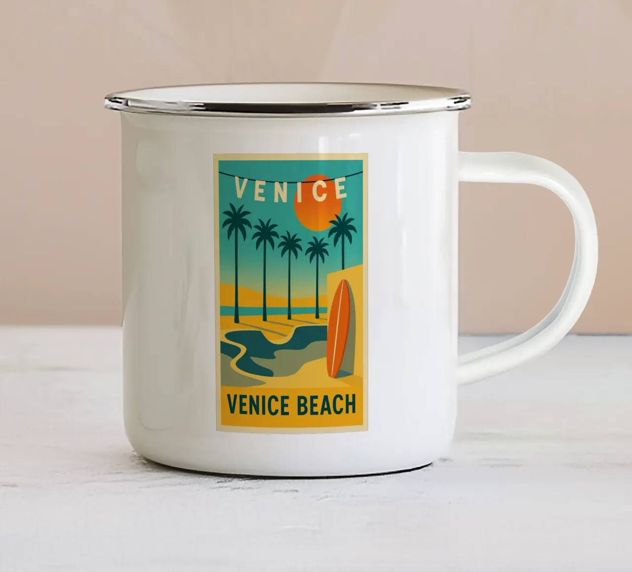Venice Beach - Il tramonto grafico di L.A. tazza in smalto da JETLAG | affiches voyage
