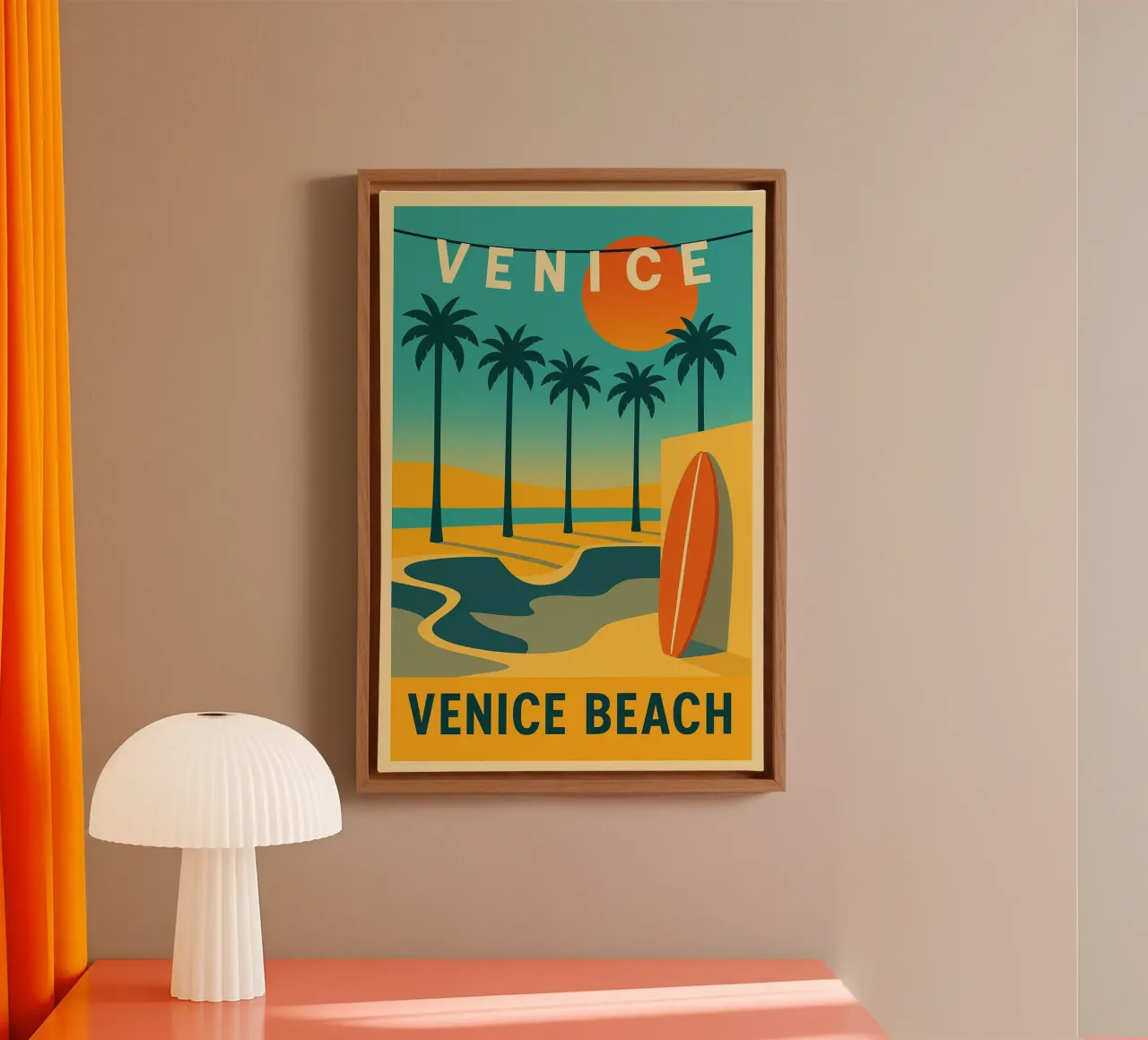 Venice Beach - Der grafische Sunset von L.A. Leinwand von JETLAG | affiches voyage