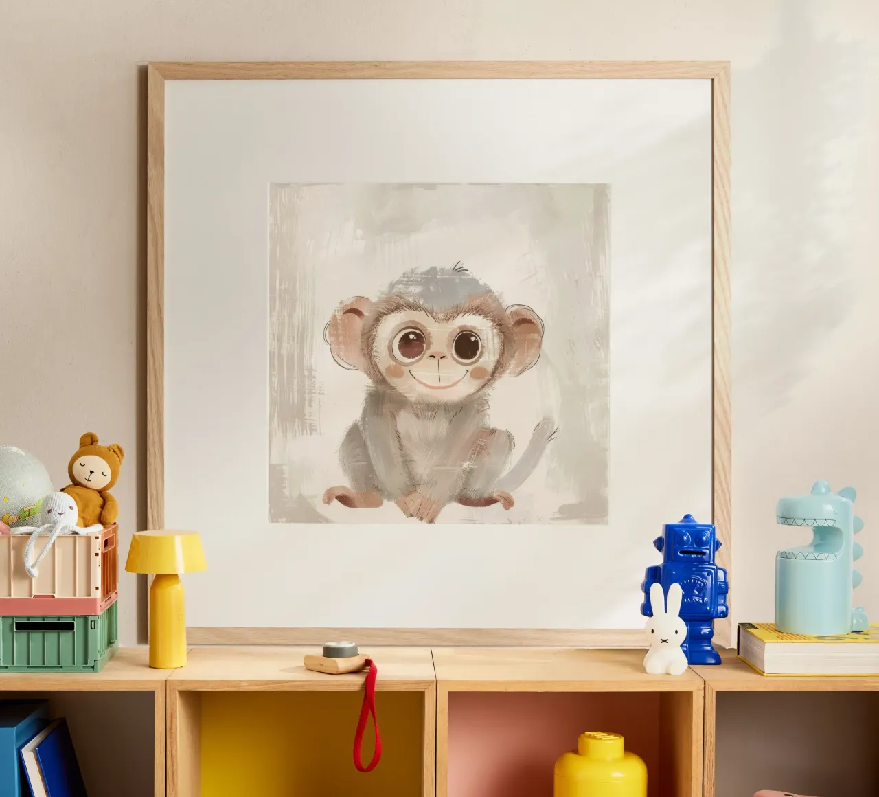 Jeune singe joyeux - Un compagnon de jungle qui aime s'amuser poster de DesignDoodle